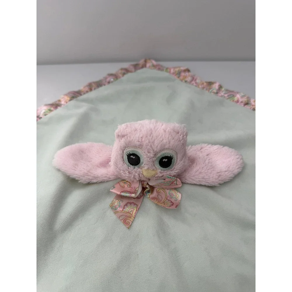 Bearington Baby Owl Security Blanket Lovey Pink Paisley Satin Sage Green 18